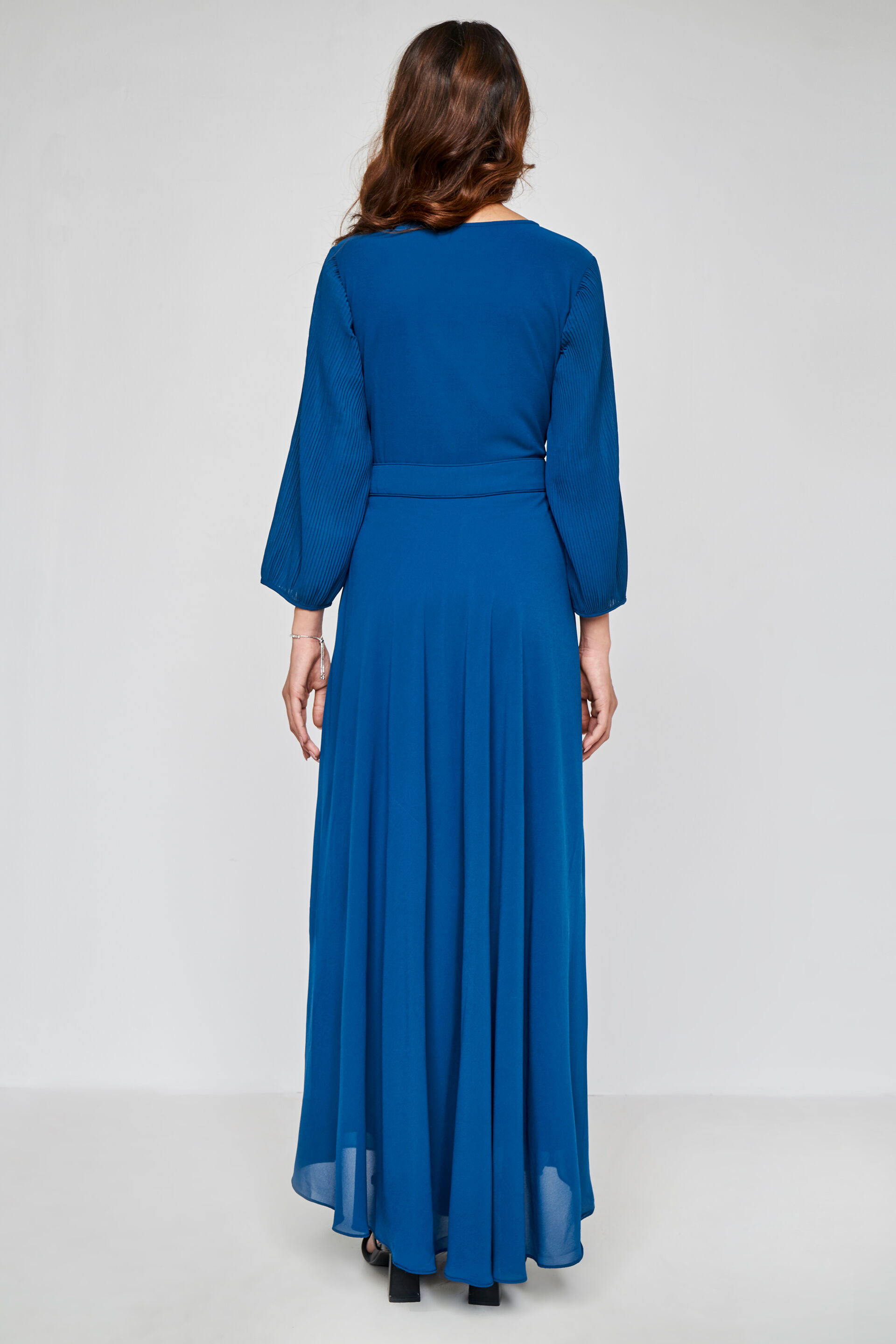 Teal Solid Flared Gown, Teal, image 4